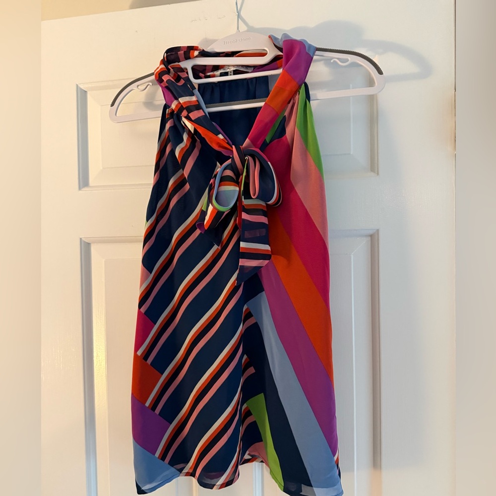 Trina Turk Multicolor Striped Halter Tie-Neck Blouse